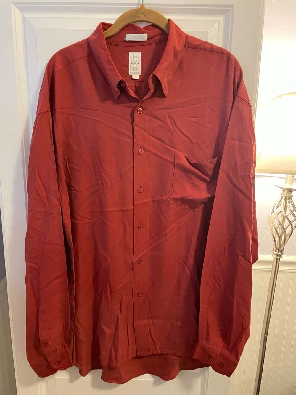 Burma Bibas 100% Silk Long Sleeve Button Down Shirt Red Size L